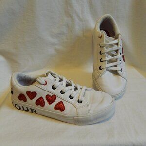 Aldo Amour Leather Sneakers Girls Size 3 White Red Hearts Low Tops
